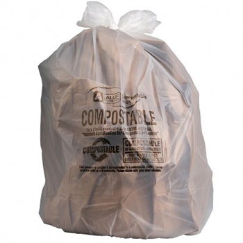 Белый фон с пластиковыми 40-45 галлонными компостируемыми мешками для мусора