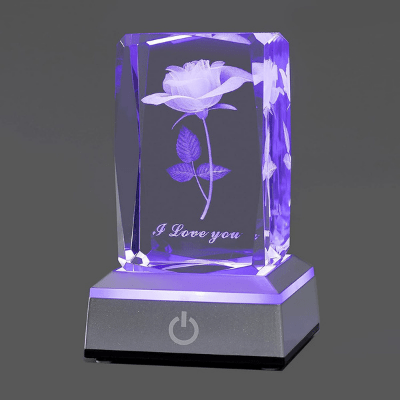 hochance 3D Rose Crystal with LED Colorful Light Base