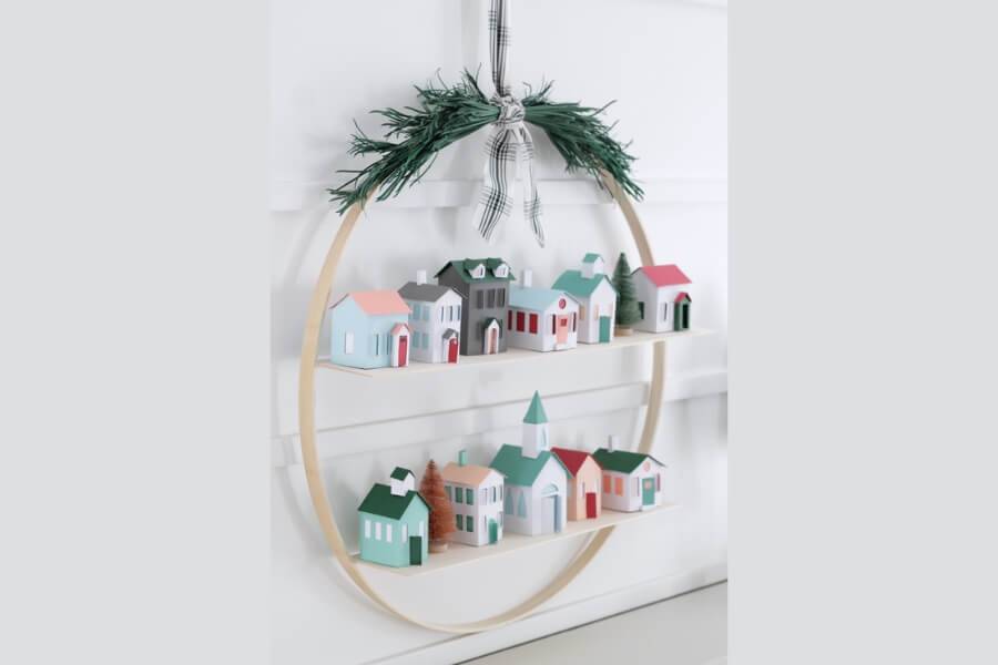 DIY Christmas Decorations Village Hoop Wreath