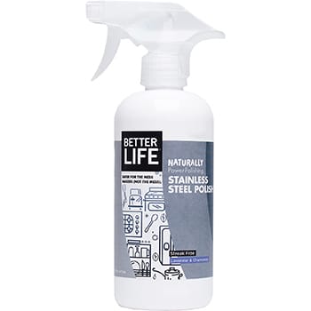 A bottle of Better Life Natural Streak Free Stainless Steel Polish