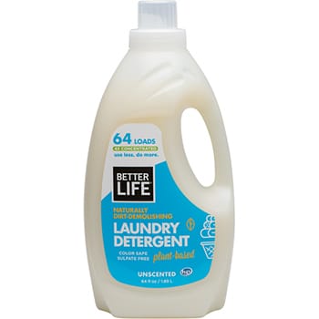 A bottle of better life laundy detergent unscented