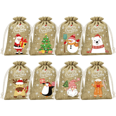 FLOE Christmas Burlap Gift Bags with Drawstring