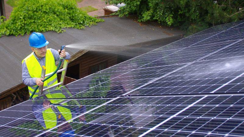 solar panel cleaning with garden hose